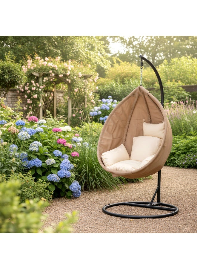 Multi Home Furniture Black & Beige Swing Chair – Hanging Chair with Cushions and Iron Frame, Indoor & Outdoor Wicker Rattan Balcony Chair for Garden Furniture, Living Room & Swing Chair for Adults - Image 3